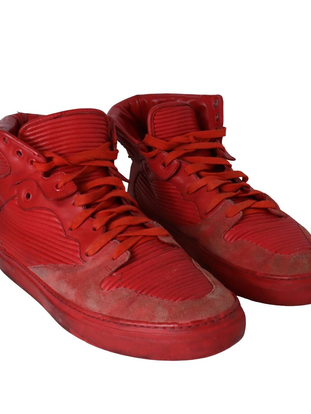 Balenciaga Pleated High Top Sneakers Red Leather Suede Trainers Men's 41 US 8